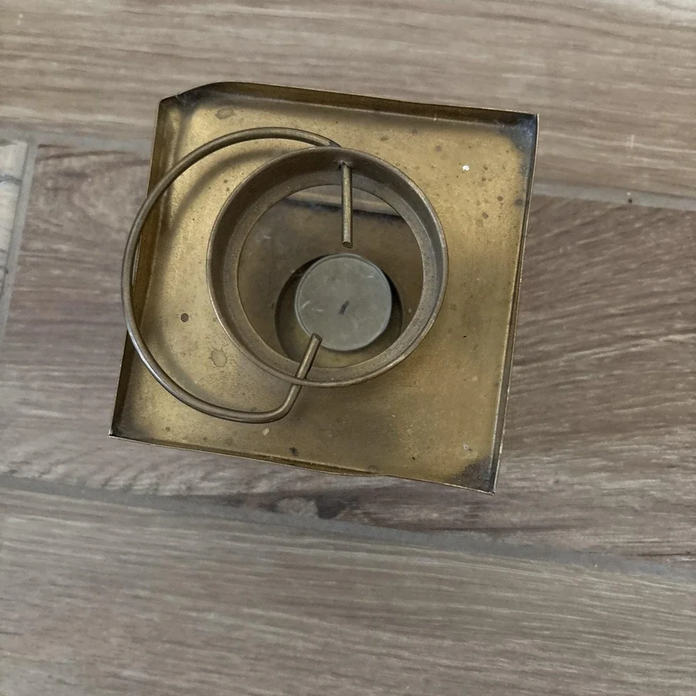 Vintage Solid Brass Lantern Style‎ Light Fixture W/ Candle- See Bent Edge